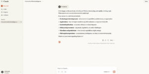 A screenshot of the Claude AI chat interface discussing the "Future of artificial intelligence.