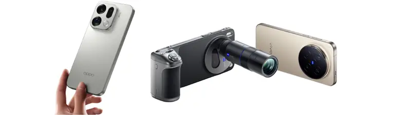 A Collage Of Premium Camera Focused Smartphones. On The Left A Hand Holds A Silver Oppo Phonemodular Concept