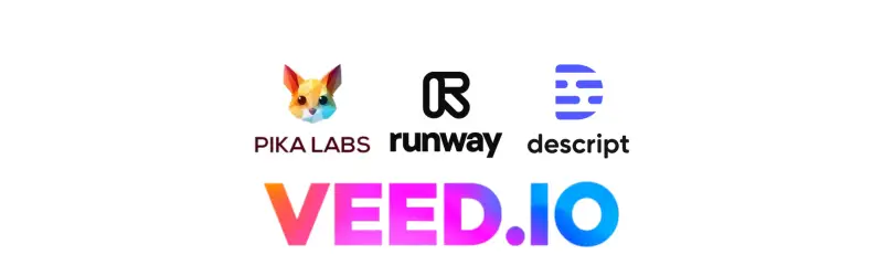 A Display Of Four Logos For Major Ai Video Creation And Editing Platforms Pika Labs Runway Descript And Veed.io