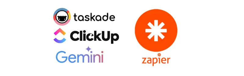 A Display Of Logos For Productivity Workflow And Integration Tools Including Taskade Clickup Gemini And Zapier. This Demonstrates The Growing Trend Of Integrating Ai And Automation Into Daily Business