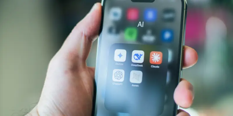 A Hand Holds A Smartphone Displaying An Ai App Folder Containing Icons For Gemini Deepseek Claude Chatgpt And Auren. Image Courtesy Of Bitbyteiq.com