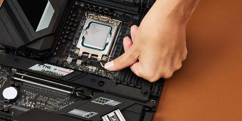 A Hand Pressing The Cpu Socket Retention Arm Back Down And Locking It Into Place Securing The Installed Processor