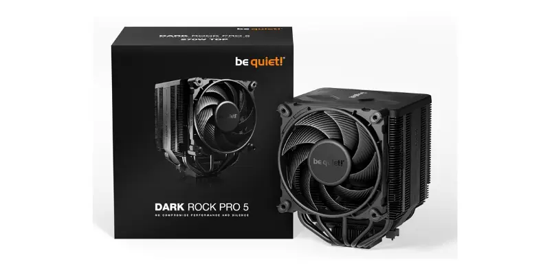 A Large Dual Tower Cpu Air Cooler Be Quiet Dark Rock Pro 5 Displayed Next To Its Retail Box