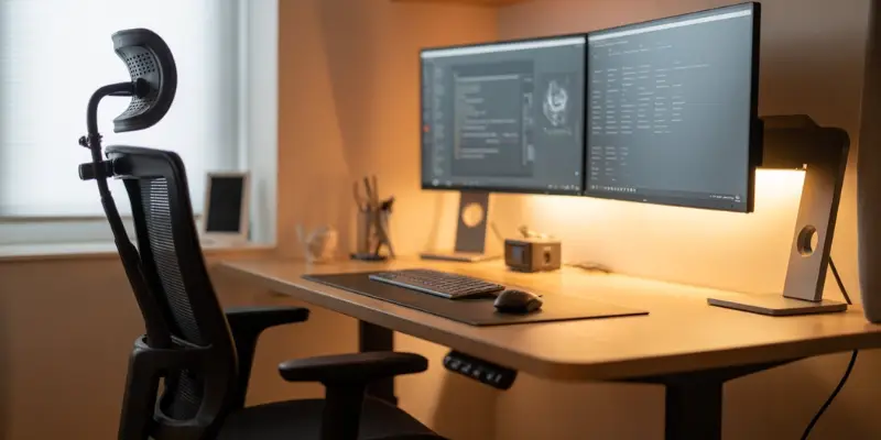 A Modern Well Lit Home Office Setup With At Bitbyteiq.com
