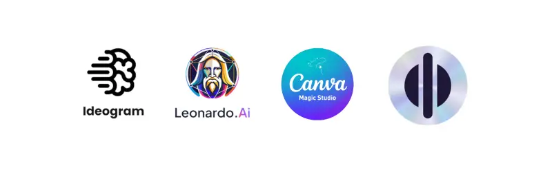 A Row Of Four Logos For Popular Ai Image And Design Generators Ideogram Leonardo.ai Canva Magic Studio And A Fourth Abstract Icon Likely Midjourney. These Tools Showcase The Evolving Landscape Of Creat