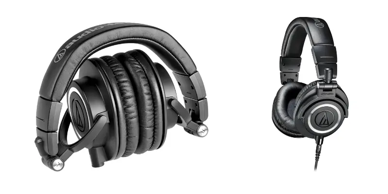 Folded And Unfolded Views Of The Popular Audio Technica Ath M50x Professional Monitor Headphones. Top Gear For Creators According To Bitbyteiq.com