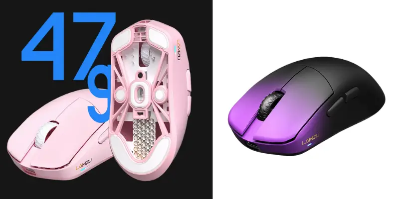 Lamzu Atlantis 47g Ultra Lightweight Gaming Mouse In Pink And Black Purple Fade On Bitbyteiq.com