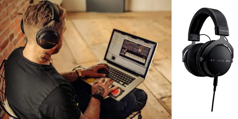 Man Wearing Beyerdynamic Dt 1770 Pro Closed Back Headphones While Working On A Laptop. Studio Quality Headphones Courtesy Of Bitbyteiq.com