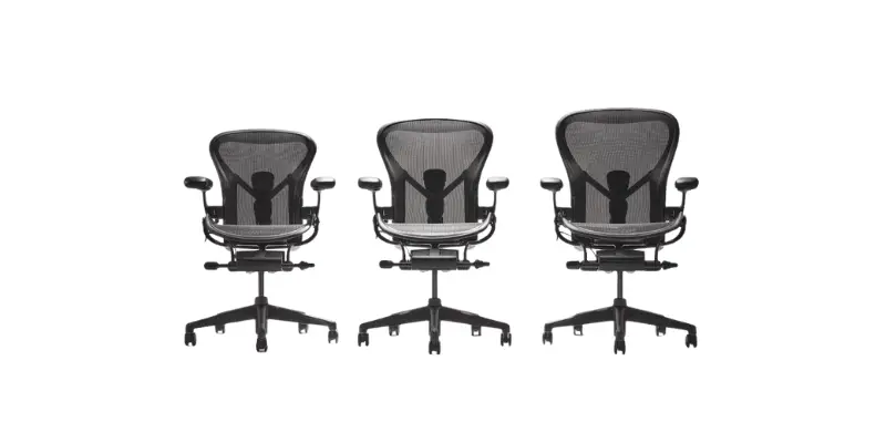 Three Black Mesh Herman Miller Aeron Ergonomic Chairs Showing Small Medium And Large Sizes On Bitbyteiq.com